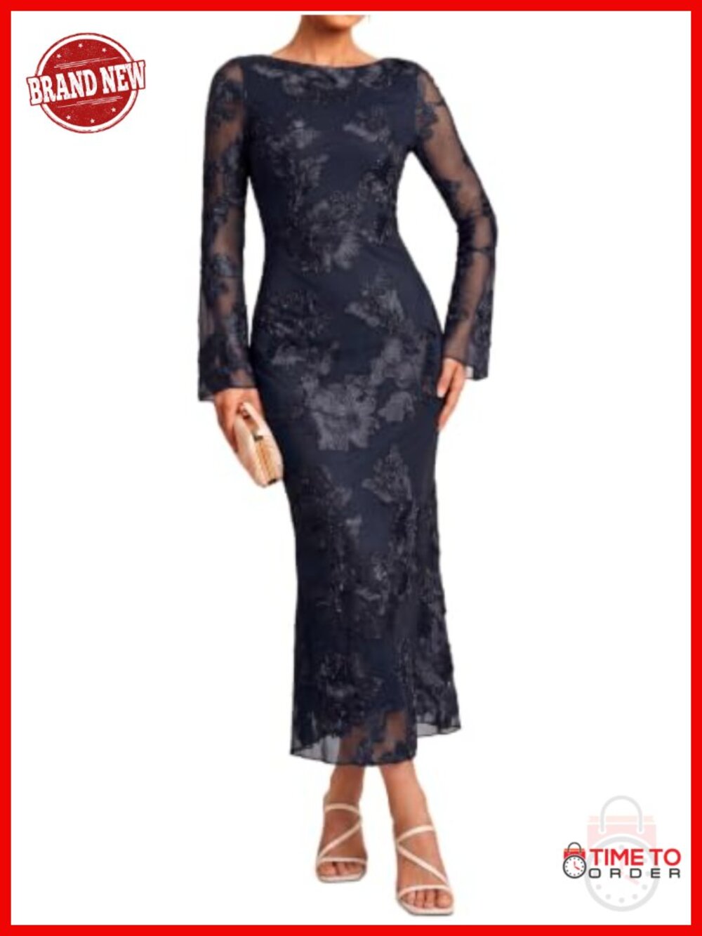 Womens Long Sleeve Floral Mesh Maxi Dress Wedding Guest Cocktail Bodycon